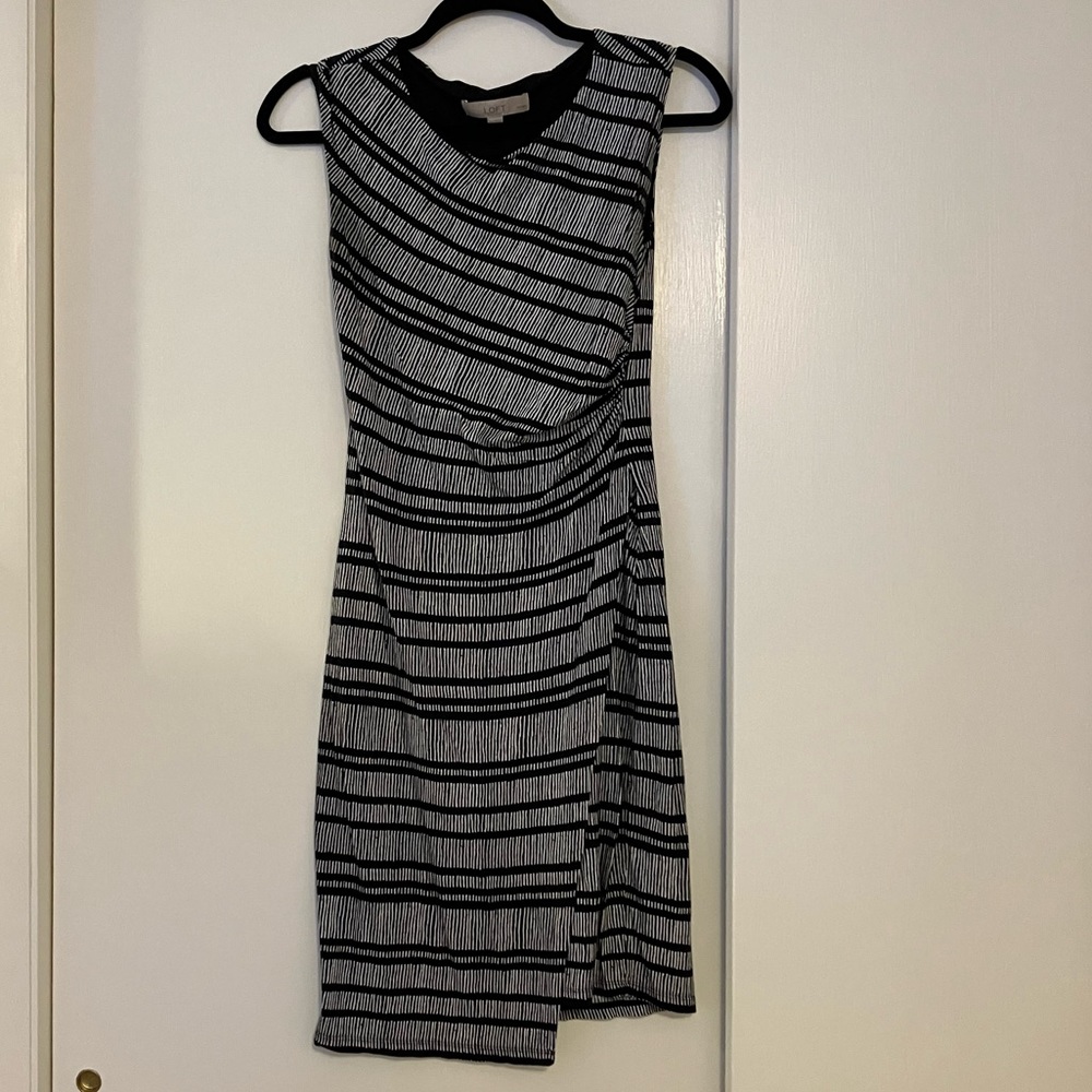 XSP Loft Black and White Striped Sheath Dress Cinched Waist